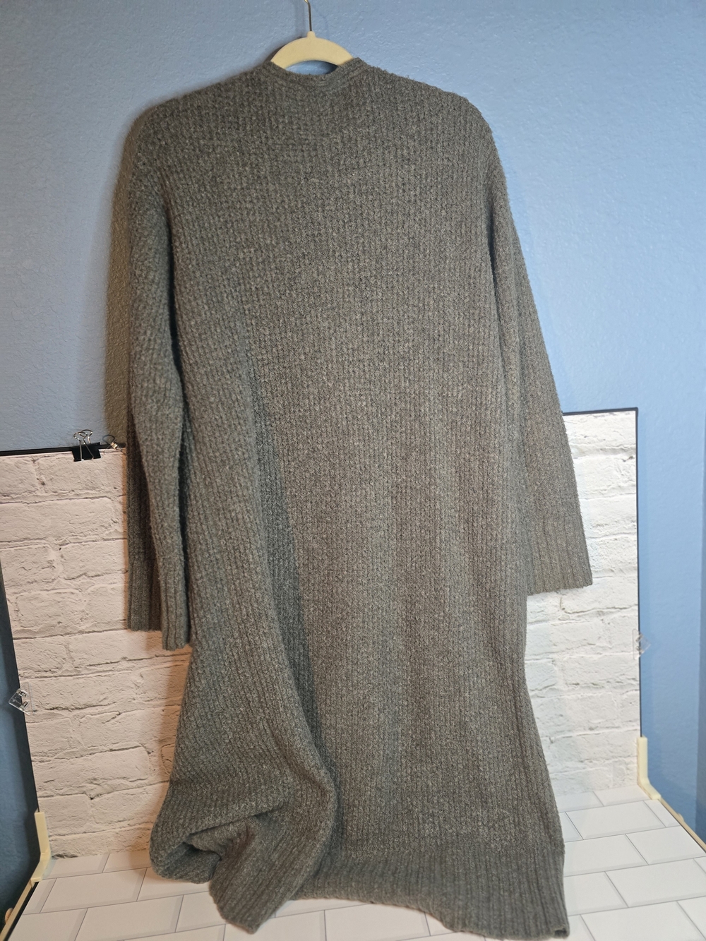 Express Long Open-Front Ribbed Cardigan Sweater - Gray - Picture 2 of 4